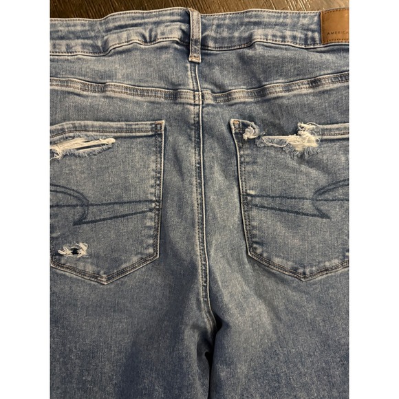 American Eagle Super Hi-Rise FlareDistressed Ripped Jeans Denim Womens 16Long - Picture 7 of 12
